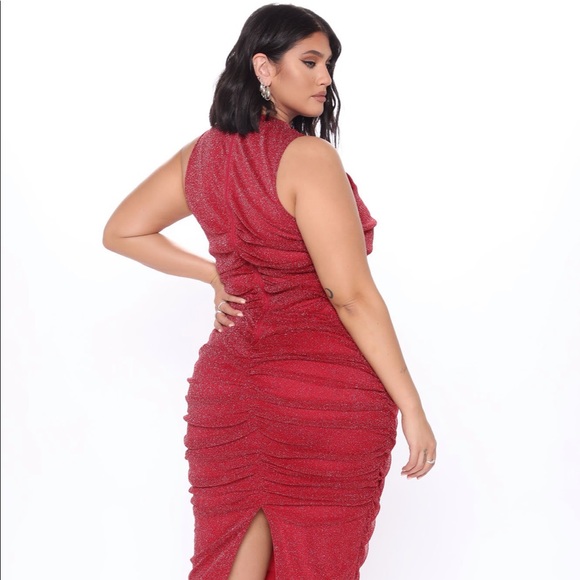 Wine red sparkly midi dress - Picture 4 of 4